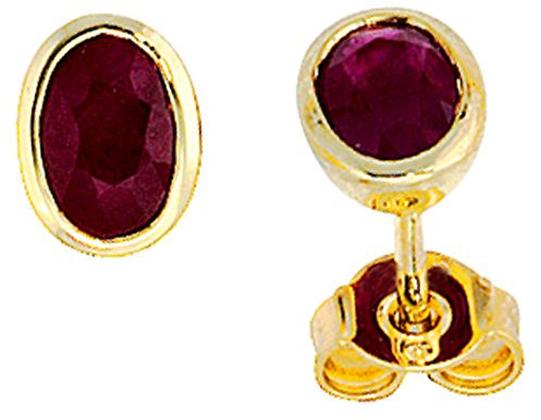 Ohrstecker Ohrschmuck mit Rubin 585 Gold Gelbgold oval für Damen