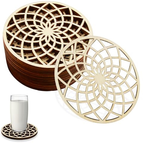 Posavasos de Madera Set de 10 Piezas 8x8cm - Posavasos Premium para Café, Té y Otras Bebidas - Posavasos Resistentes de Diseño Exclusivo