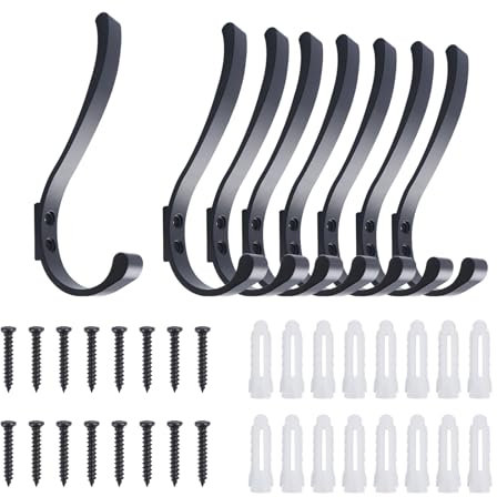 FOGAWA 8 Pezzi Ganci Appendiabiti da Parete Singolo, Ganci per Viti, Robusto Attaccapanni da Muro in Alluminio, per Asciugamani,Vestiti,Cappello, Bagno,Cucina,Ingresso,Soggiorno,Corridoio, Nero