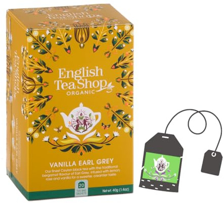 English Tea Shop | Tè Nero BIO Limone, Bergamotto, Vaniglia | Earl Grey alla Vaniglia e Petali di Rosa - 20 Filtri Tè Scatola Eco Box