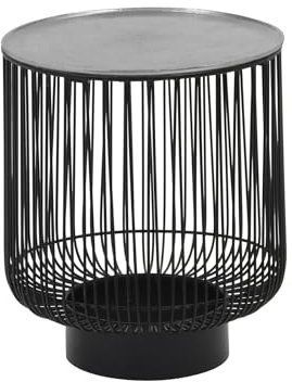 Mirrors and More Beistelltische RINA Korbtische Metall Gestell Schwarz Tischplatte Silber, Höhe 46cm
