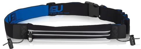 Triathlon Startnummernband Laufgurt – wasserdichte Lauftasche mit 4 Gel-Haltern & Startnummernhalter, Verstellbarer Sportgürtel Hüfttasche für Joggen Laufen Fitness