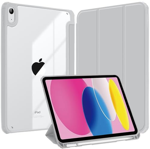 Coque pour iPad (A16) 11ème/10ème Génération (2025/2022), avec Porte-Stylet, Coque Transparente Claire, Housse Bord Antichoc, Veille/Réveil Automatique, Gris argenté