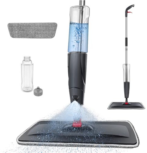 Microfibre Floor Spray Mop for Hard Wood Laminate Vinyl Tile Wooden Floors Cleaning, 360°Rotatable Wet Dry Spray Mops, Flat Mop with 700ML Refillable Bottles, Reusable Washable Pads