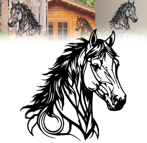 Uuxkgu schwebender pferdekopf,Pferdekopf Wanddeko Metall,Tierkopf Wanddeko Metall Schwarz, Landhaus, Schlafzimmer Deko Wand, Design für Innen- und Außendekoration, 30cm x 29cm (A) (1pcs)