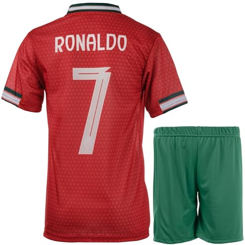metekoc Portugal Ronaldo 2024 Rot #7 Football Fußball Kinder Trikot Shorts Fußballbekleidung Geschenk Set Jugendgrößen (Rot,152)