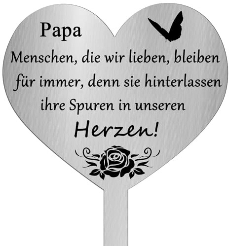 TJUSPIRIT Papa/Mama/Opa/Oma Grabschmuck Grabdeko Grabstecker Edelstahl | mit Gravur Menschen, die wir lieben, bleiben für Immer, denn sie hinterlassen ihre Spuren in unseren Herzen!