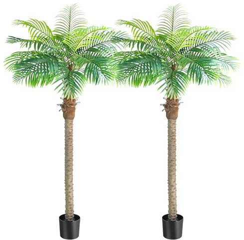 Palm Trees 7FT 2pcs Artificial Palm Tree for Outdoors 84IN - Green Coconut Silk Palm Tree Fake Plant in Pot - for Indoor Outdoor Living Room Outside Patio Office Home Decor UV Resistant