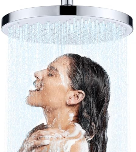 JINYOMFLY Großer Duschkopf Regendusche, 10 Zoll Kopfbrause Regendusche Groß, Verstellbare Grosser Duschkopf Regen xxl Rund, Selbstreinigende Duschbrause, Chrom