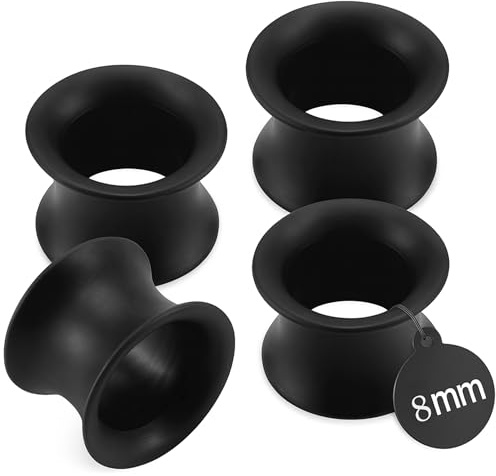 Fellisimo 4x Silikon Ohr Tunnel 8mm, 6mm, 10mm, 12mm – Schwarz – Weicher Silikon Plug/Tunnel – Komfort, Stabiler Halt, Pflegeleicht – für Geweitete Ohren – Double Flared (Schwarz 8mm)