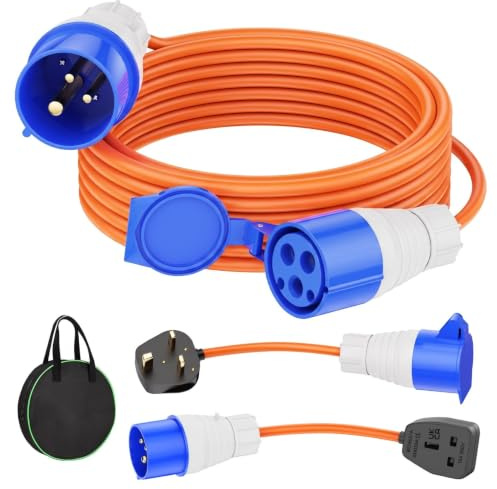 FTJKGH Camping Caravan Hook Up Cable 10m - IP44 Waterproof 16A Caravan Electric Hook Up Cable Extension Lead with Caravan Electric Adapter and Carry Bag, Idea Motorhomes Accessories UK