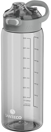 SANTECO 1L Tritan Trinkflasche BPA-frei Auslaufsicher Leicht Einhand Sport Outdoor Schule (Hellgrau)