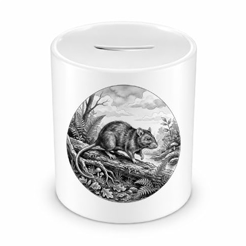 Samunshi® Spardose mit dem Motiv Ratte in der Wildnis - Spardose für Ratte Fans Sparschwein mit Tier Motiv Sparbüchse Cash Money Geld weiß 330ml