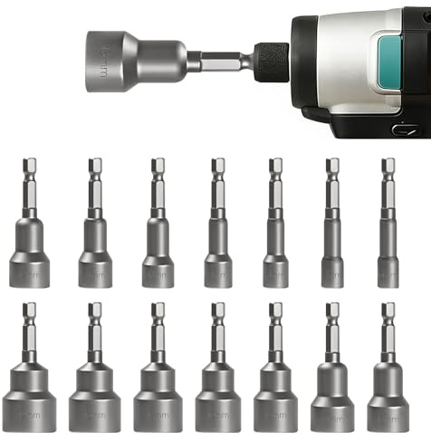 14 Pcs Magnetic Nut Driver Set, 6-19mm Hex Drill Bit Set, Magnetic Hexagon Socket with 1/4 Inch Shank, Impact Hex Socket Set Nut Setter Driver, Used to Electric Screwdriver Handle Tools