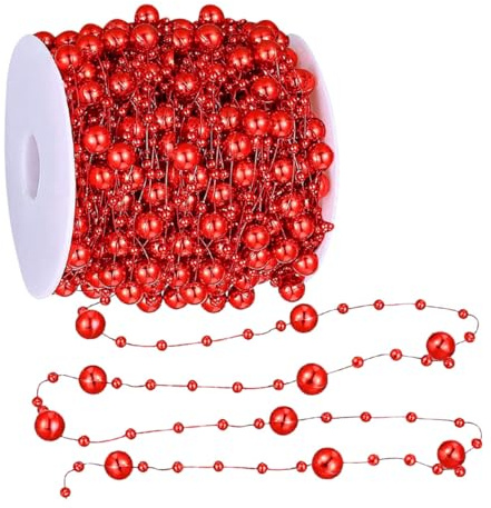 HOMSFOU 1 Rolle Weihnachtsbaum Perlenkette 30m Selbstgemacht Kunstperlen Girlande aus Glänzenden Kunststoffperlen Zuschneidbar für Weihnachtsdeko Hochzeiten Basteln und Schmuck