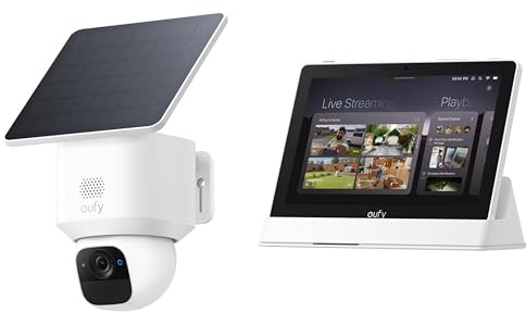 eufy Security SoloCam E30,2K Solar Security Camera Outdoor Wireless, Solar Powered, AI Tracking, IP65 Weatherproof, with Smart Display E10, 8 Control Panel,No Monthly Fee