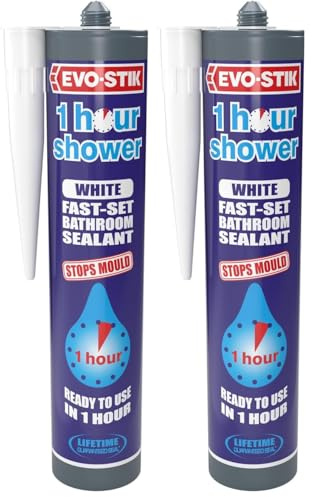 EVO-STIK 1 Hour Shower Bathroom Sealant White - 290ml - Fast Setting - Ready to Use in 1 Hour - Stops Mould (Pack of 2)
