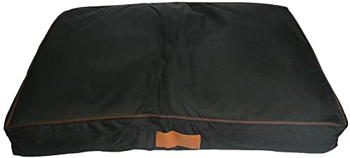 Ellie-Bo Hundebett für Innen, Matratze weich und waschbar, Bezug: wasserfestes Oxford-Gewebe, Füllung: Polyesterfaser, für 91-cm-Hundekäfig, Größe L: 87 x 57 x 10 cm, in Schwarz mit braunen Paspeln