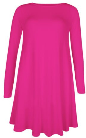 Candid Styles Womens Plain Long Sleeve Stretch A Line Skater Flared Swing Dress Top Plus Size T-Shirt 8-26