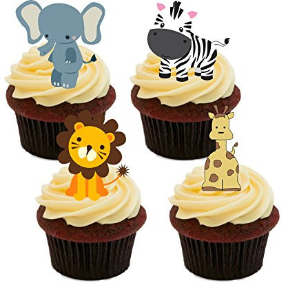 Made4You African/Jungle Animals Edible Cupcake Toppers - Stand-up Wafer Cake Decorations (Pack of 24)