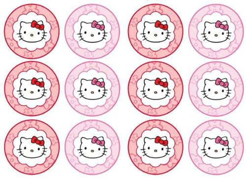 Torten Deko Shop Hello Kitty Cupcake, Muffinaufleger - Kuchen aufleger Cup Cake Zuckerbild Kuchenplatte Oblate