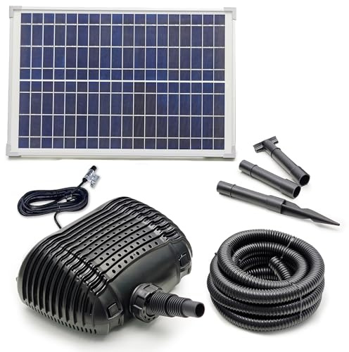 My Natural Pond MNP Powerful Submersible Solar Powered Pond Pump Kit with Panels and Hose. No Battery. Advanced Design (1 Panel: 698 GPH - 6 Max. Head Feet - 25 Watts)