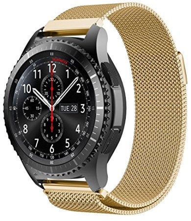 Uhrband 22mm Edelstahl für Motorola Moto 360 2nd Gen 46mm Ersatzarmband mit Magnetverschluss in Farbe Gold