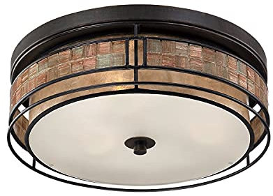 Licht-Erlebnisse Außergewöhnliche runde Deckenleuchte LARA in Kupfer Creme 3-flmg Mica Glas Fliesen Wohnzimmer Lampe