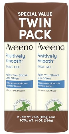 Aveeno Positively Smooth Moisturizing Shave Gel with Soy, Aloe & Vitamin E helps Prevent Nicks, Cuts & Razor Bumps, Creamy Shave Gel for a Close, Smooth Shave, Lightly Fragranced, Twin Pack, 2 x 7 oz