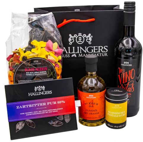 Hallingers Pasta Time - Gourmet Geschenk-Set in edler Box als Geschenkkorb zum Thema Nudeln (Set) - Geschenkideen Weihnachten & Geschenke Adventskalender | Glückwunsch Glückwünsche Freundschaft Genesu