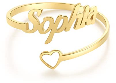 RWQIAN Personalisierter Ring Damen Namen Ringe Herzen Schmuck Geschenk zum Geburtstag Jahrestag Verstellbar Silber/Gold/Rosé