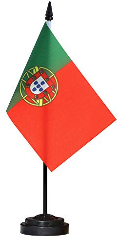 ANLEY Portugal - Juego de banderas de escritorio de lujo。 6 x 4 pulgadas。 bandera portuguesa de escritorio en miniatura con poste sólido de 12 。 colores vivos y resistente a la decoloración