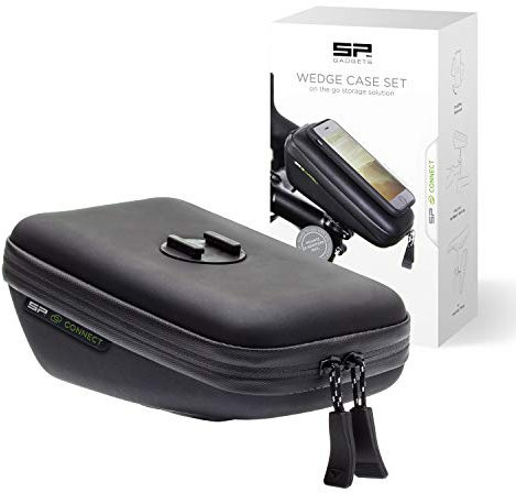 SP CONNECT Waterproof Bicycle Bag - Handlebar or Stem Cap Mount Bike Pouch Case Set - Dual Zip Storage for Mobile Phone, Power Bank, Accessories, Tools - LED Light Attachment - Cycling Accessories