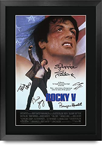 HWC Trading FR A3, Gerahmter und signierter Rocky 5 Filmplakatdruck von Sylvester Stallone, Format A3, für begeisterte Fans und Sammler des Films