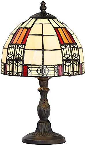 Bieye L30728 Farbblock-Tischlampe im Tiffany-Stil aus Buntglas mit 20,3 cm breitem Lampenschirm für Nachttisch, Schlafzimmer, Wohnzimmer, 33 cm hoch