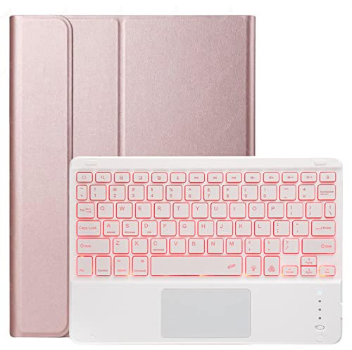 Yjrong Funda con Teclado Español Ñ para Samsung Tab A 8.0(SM-T290/T295), 7 Color Retroiluminación Bluetooth Inalámbrico Extraíble para Samsung Galaxy Tablet,Rosado,French