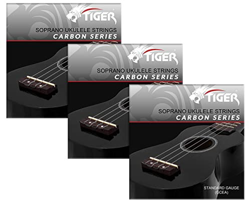 TIGER UAC14-CBN-3 Set di corde per ukulele Carbon Black - Corde per soprano e uke da concerto - Confezione da 3