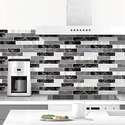 WENMER Küchentapete zum Abziehen und Aufkleben, Backsplash-Fliesen, 45 x 1000 cm, Schwarz und Weiß, Badezimmer-Kontaktpapier, wasserdicht, selbstklebend, abnehmbare Tapete für Küche, Backsplash,