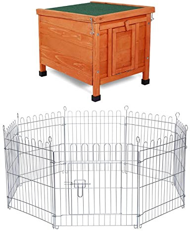 lionto Kaninchenstall mit Freilaufgehege (Höhe 58cm) für Kleintiere
