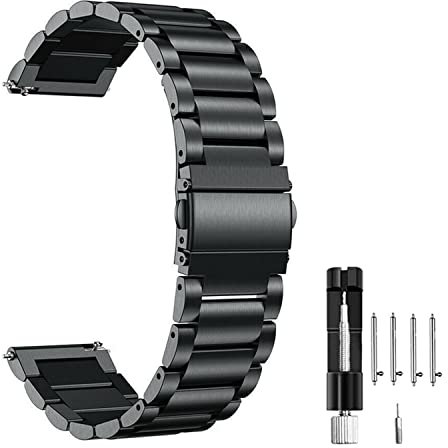 MUENShop 20mm Edelstahl Armband Kompatibel Mit Samsung Galaxy Watch 3 41mm, Active 2 40mm/44mm, Huawei GT 3 42mm, Garmin Vivoactive 3 - Metall Uhrenarmband