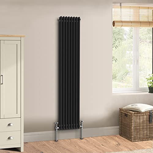 Warmehaus Cast Iron Style Black 2 Column Vertical Radiator 1800 x 380mm | Perfect for Bathrooms Kitchen Living Room, Traditional Radiators, Designer Wall Mounted Column Radiator, Durable