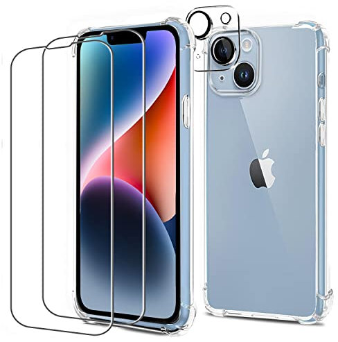 For iPhone 14 Case Compatible with MagSafe,iPhone14 Magnetic Phone Case and 2Pack Screen Protector Tempered Glass,Soft TPU Shock-Absorption Transparent Cover for Apple iPhone 14 6.1 inch-Clear