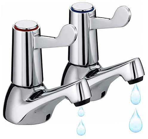 Par de 2 grifos para lavabo de baño con palanca de cerámica cromada y latón para agua caliente y fría, par de grifos de lavabo modernos para baño y cocina