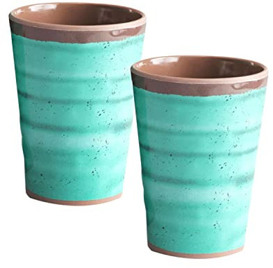 Melamin Camping Becher - 2 Stück jeweils 400ml - grün-braun Trinkbecher Kaffeetasse Kaffeebecher Tasse - Outdoor