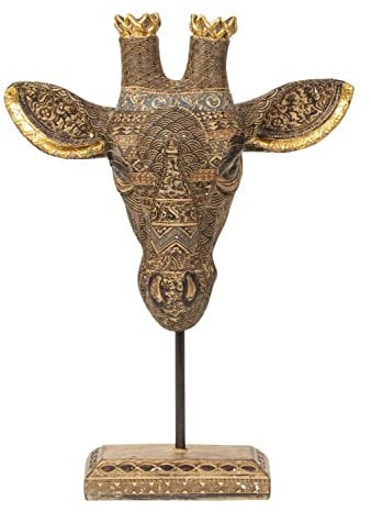 Lifestyle & More Moderne Skulptur Dekofigur Giraffenkopf aus Kunststein Gold 28x37 cm