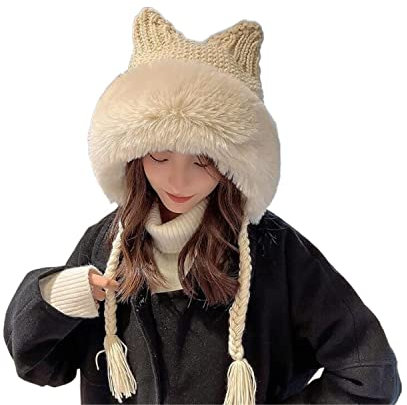 VCADEN Strickmütze Wintermütze Winter Warme Süße Beanie Mütze Katze Ohren Dame Kawaii Gestrickte Häkelmütze Mütze Mütze Winter Mütze