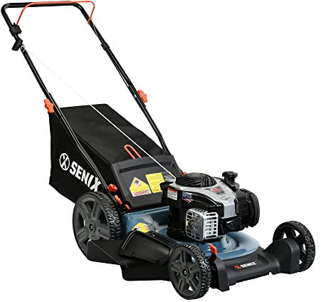 SENIX LSPG-M7 - Tosaerba a spinta a gas da 21, con motore Briggs & Stratton a 4 tempi da 140 cc, insaccamento 3 in 1, pacciamatura e scarico laterale, regolazione dell'altezza a doppia leva a 6