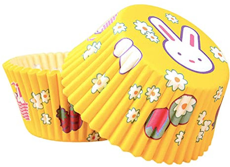 100Pcs Easter Yellow Bunny Paper Cupcake Cases for Baking,Rabbit Muffin Cup Cake Paper Liners Small Muffin Cupcake Wrapper Paper Cases for Easter Wedding Birthday Party Cake Decoration