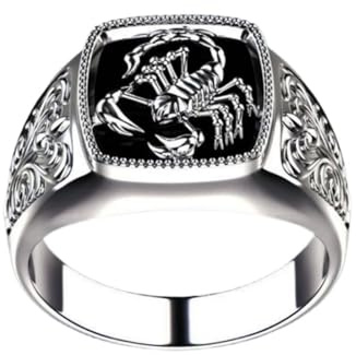 LRGKMCWTOB Skorpion-Cameo-Obsidian-Ring für Herren, natürlicher Obsidian-Stein, massives 925er-Sterlingsilber, Skorpion-Design, Ring für Herren, Skorpion, Gothic, Biker, Retro, handgefertigt