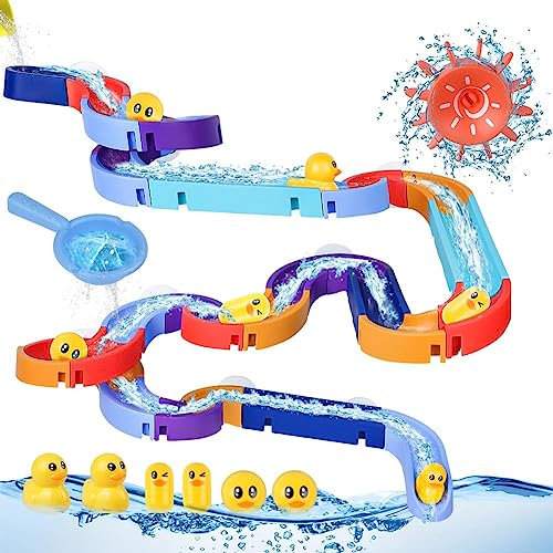 Aolso Badespielzeug, 48pcs Badewannenspielzeug Set, Baby Badespielzeug für die Badewanne, mit Autorennbahn, Kugelbahn Badewannen Kinder, Wasserspielzeug Kinder ab 3 4 5 6 Jahre